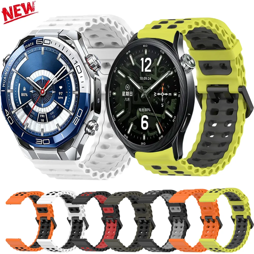 Ocean Silicone 22mm Strap for Xiaomi Watch 5 S5-4-3-2 Bracelet Huawei Watch GT Runner 2 Ultimate 2 GT7-6-5 46mm Oneplus Watch 4
