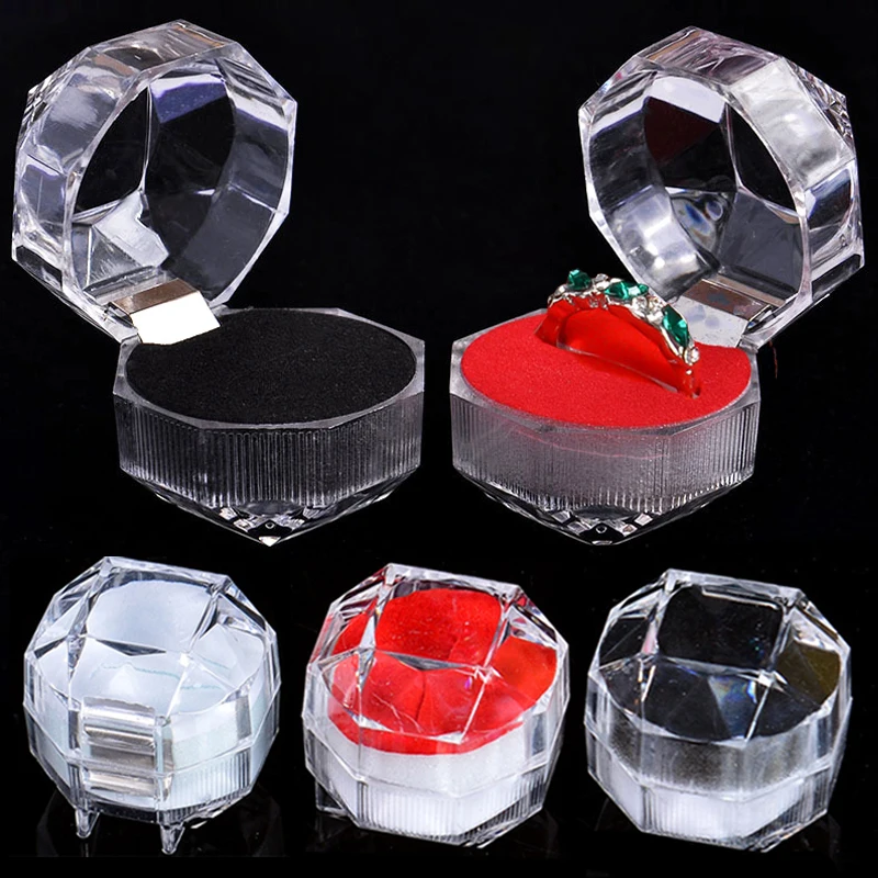 New Acrylic Transparent Square Ring Boxes Wedding Party Birthday Jewelry Storage Box Ring Earring Holder Jewelry Packaging Cases