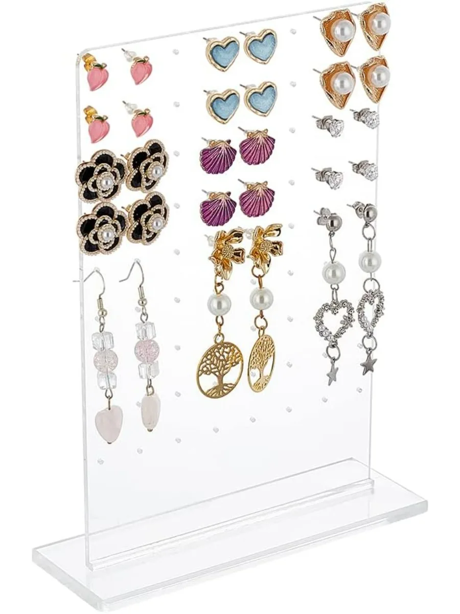 72 Holes Acrylic Earring Stud Display Standing Earring Jewelry Organizer Stand Clear Earring Stud Holder for Girls Room