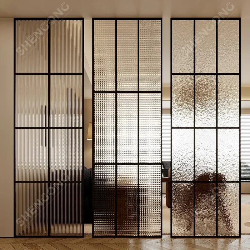 Changhong Glass Partition Screen Wabi Sabi Water Ripple Half Wall Divider for Living Room Bathroom Modern Home Decor
