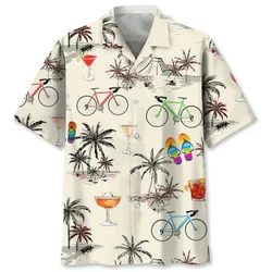 Camisa havaiana de manga curta estampada masculina, blusa casual de lapela de praia, tamanho grande, elegante, esportiva, novo, 2024