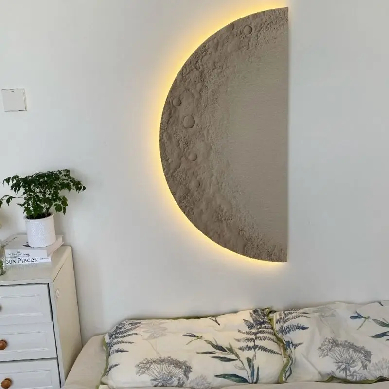 Imagem -06 - Nordic Wabi Sabi Lâmpada de Parede Varanda Minimalista Half-moon Hallway Lights Art Background Luminárias Led