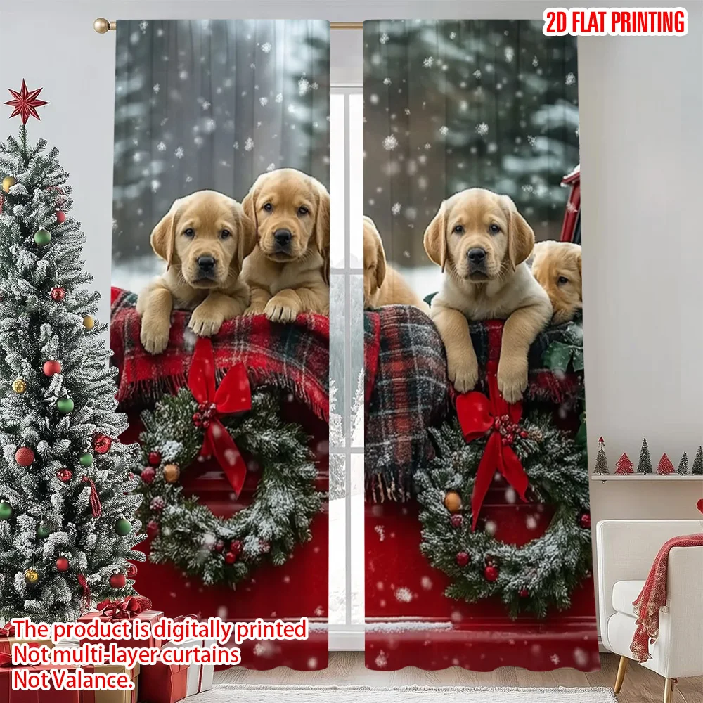 

2pcs 2D flat printing Merry Christmas Popular Curtains Christmas Animal Scenery Durable 100% Polyester Fabric Without