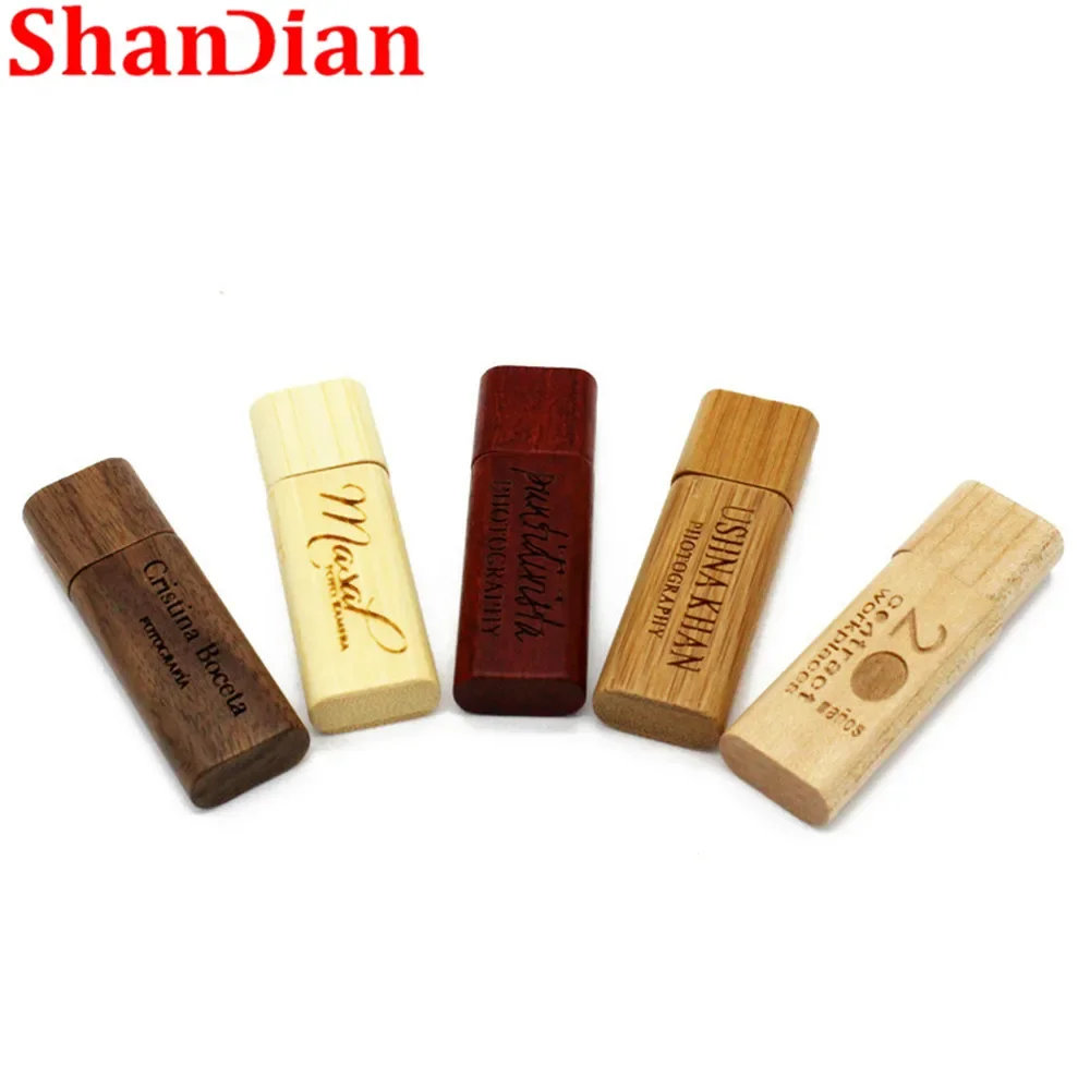 SHANDIAN 1 PCS Free Custom LOGO Wooden USB2.0 Flash Drive 4GB 8GB 16GB 32GB 64GB 128GB Pen Drives Photography Gifts Memory Stick