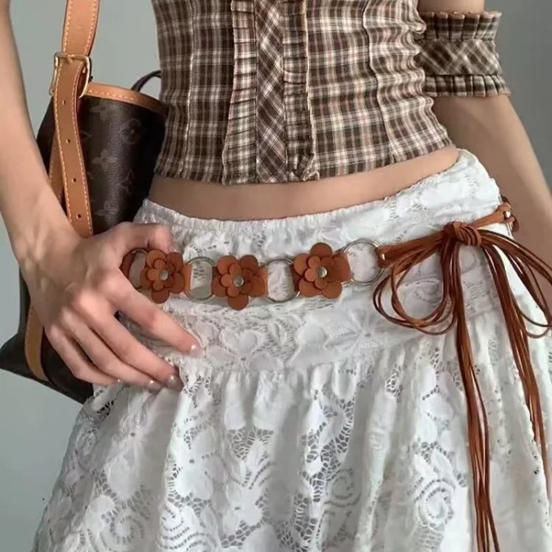 Korean retro ins niche design Bohemian flower tassel waist c