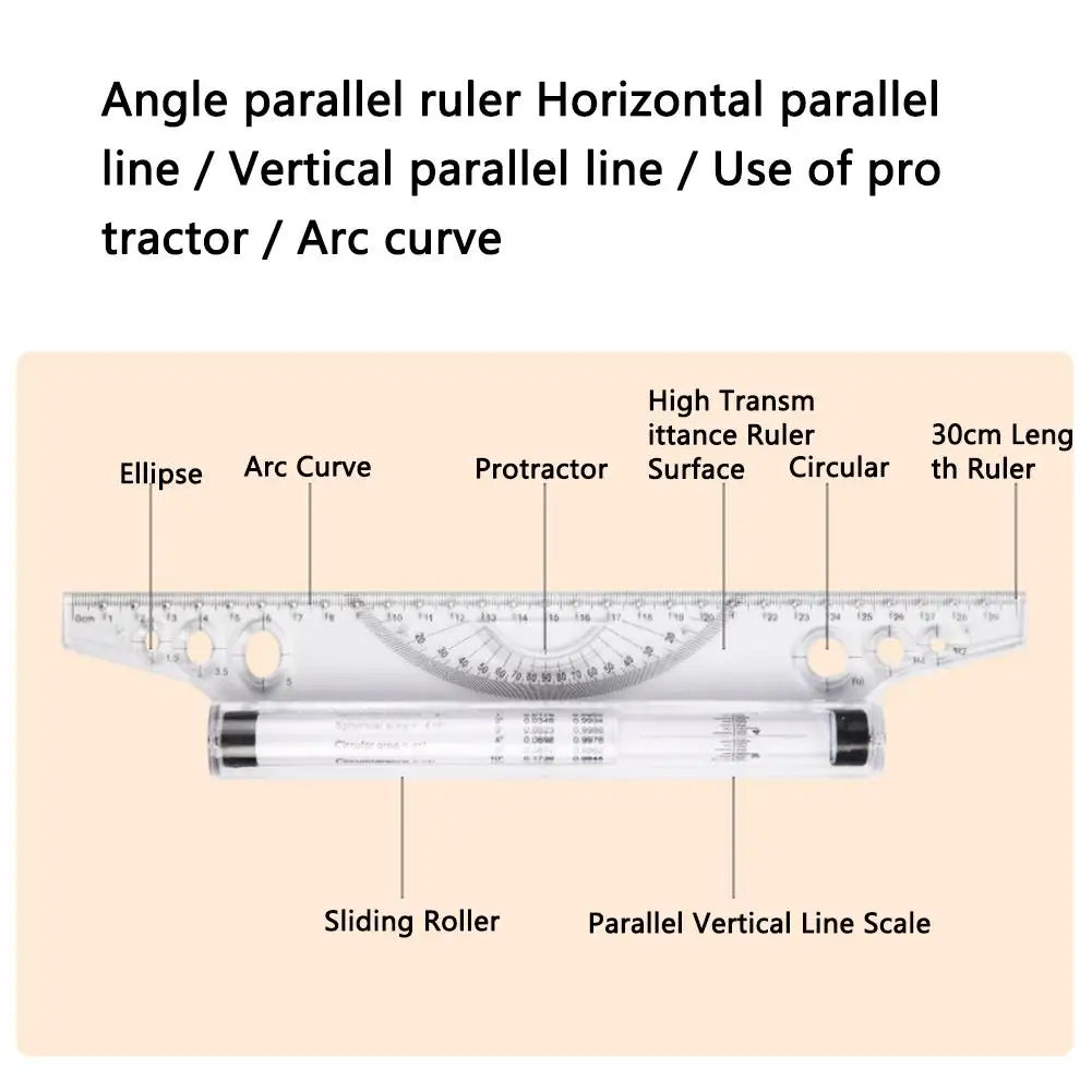 30cm Rolling Pusher Angle Parallel Ruler Multi-functional Student Drawing Roller Ruler Architect Exam Angle Balance Ruler