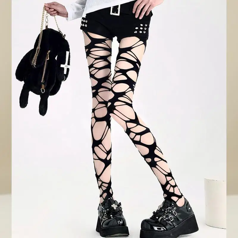 

Ripped Punk Personality Fishnet Butterfly Small G Letter Hot Mom J Black Silk Stockings Women'S Pantyh