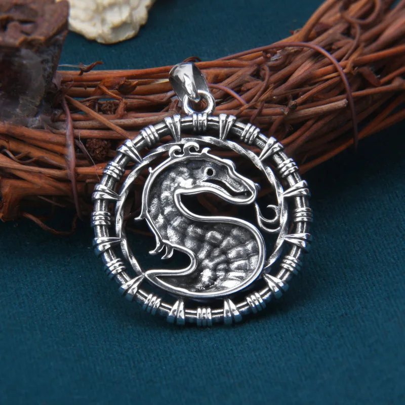 New S925 Sterling Silver Retro Personalized Punk Woven Pattern Dragon Breath Pendant Men's and Women's Gift