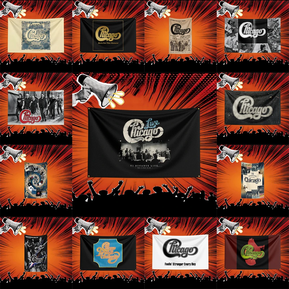 Chicago Inspired Rock Music Flag 3x5 FT Polyester Banner For Bedroom Wall Decor Music Fans Gift