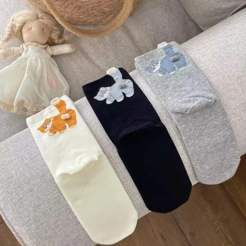 

1/3 Pair Three-Dimensional Cat Printed Men female Mid Tube Socks Soft Comfortable Sweat Absorbing Breathable Casual Couples Sock