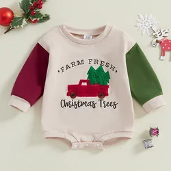 Newborn Baby Boys Girls Christmas Rompers Long Sleeve Xmas Tree Truck Embroidery Sweatshirts Jumpsuits Newborn Clothes