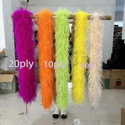 1 3 6 10 20 PLY High Quality Ostrich Feather Boa Trim Shawl Wedding Party Dresses Carnival Feather Boas Costume Plumes  2Meters