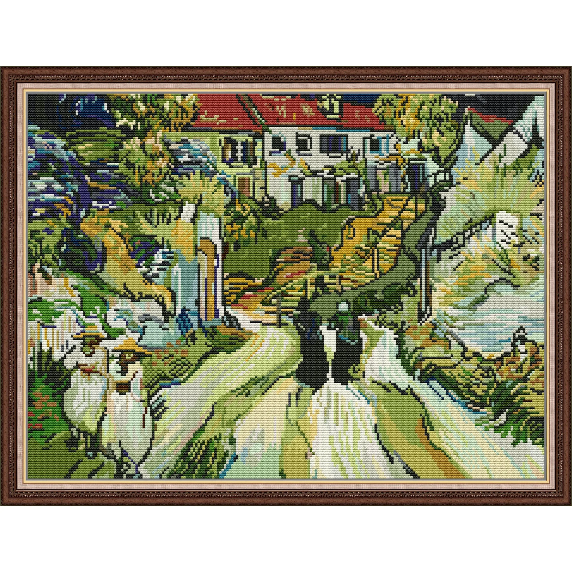 مجموعة غرز متقاطعة مطبوعة مسبقًا من Soulgift، قماش عايدة مختوم مع خيوط DMC، طقم تطريز - شارع فان جوخ أورفيل والسلالم