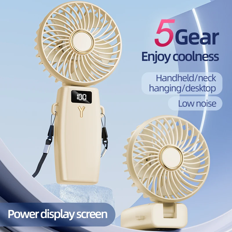 2025 De nieuwe draagbare ventilator kan de nek ophangen voor 10 uur zomer USB-opladen Miniventilator Vijf snelheden Wind Led-display Kantoorventilatoren