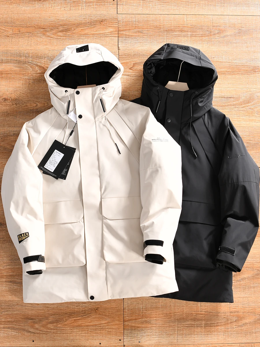 

90 Duck down Winter Jacket Men's Hooded Thickened Warmthproof Polyester Fiber Casual Style Zipper Closure Color