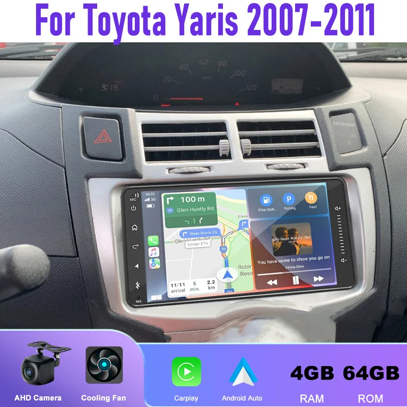 

7" For Toyota Yaris 2007-2011 Head Unit Car Radio Stereo Wireless Carplay Apple Android Auto Reversing Image GPS Navi BT 4-64GB