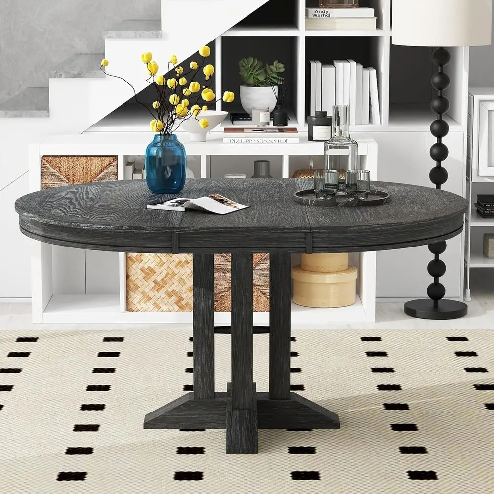 

42 Round Modern Wooden Dining Table for 4-6, Suitable for Home, Cafe, Restaurant Use, Black