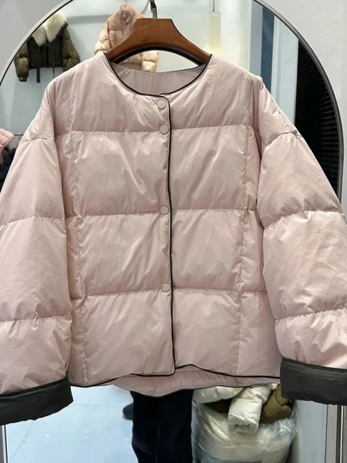 

Легкая короткая хлопковая куртка для женщин с круглым вырезом, модная зимняя верхняя одежда в корейском стиле, свободного кроя, с длинными рукавами