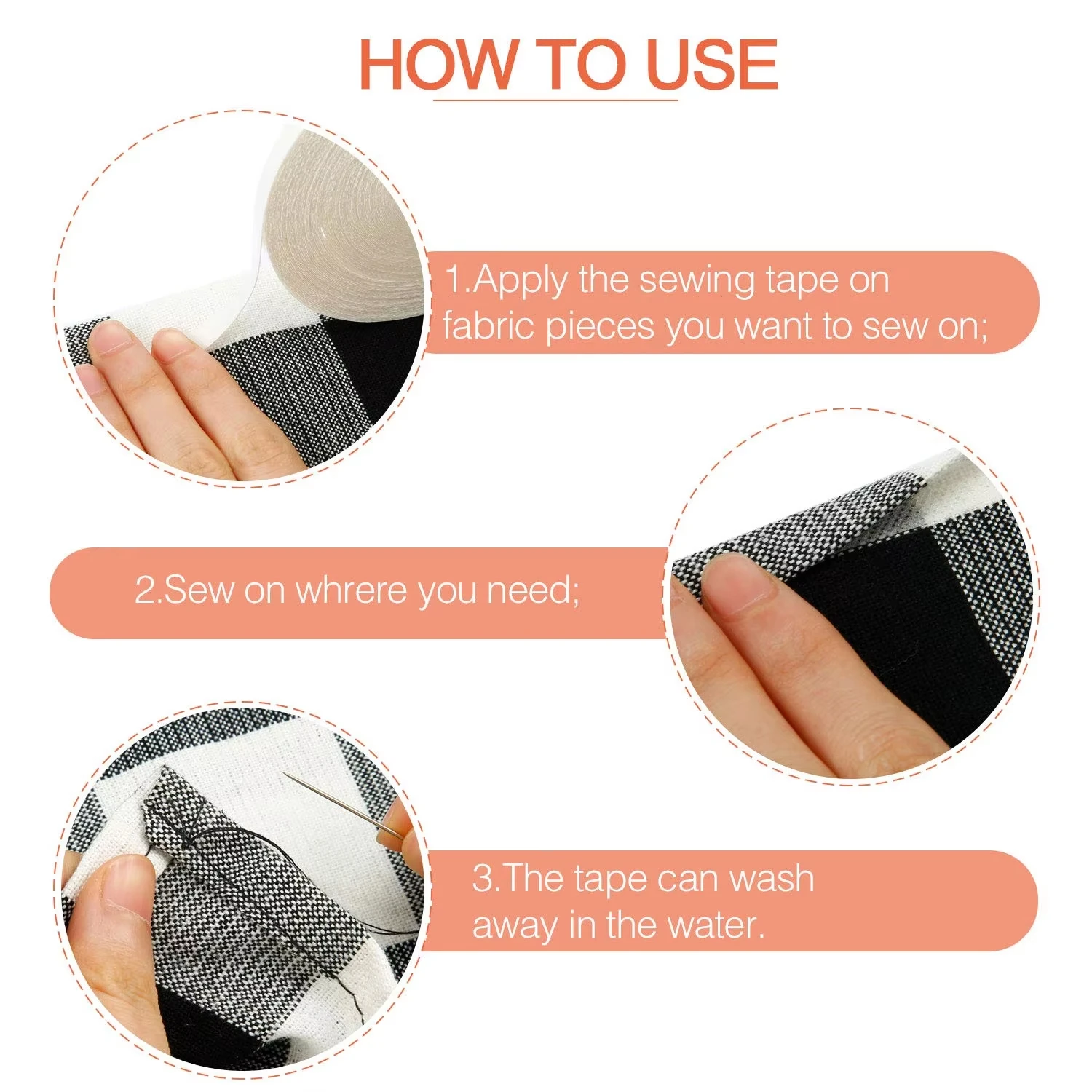Water Soluble Adhesive Tape Temporary Positioning Tool 20M Quilting Sewing Cloth Label Double Sided Tape For DIY Fixing Tool