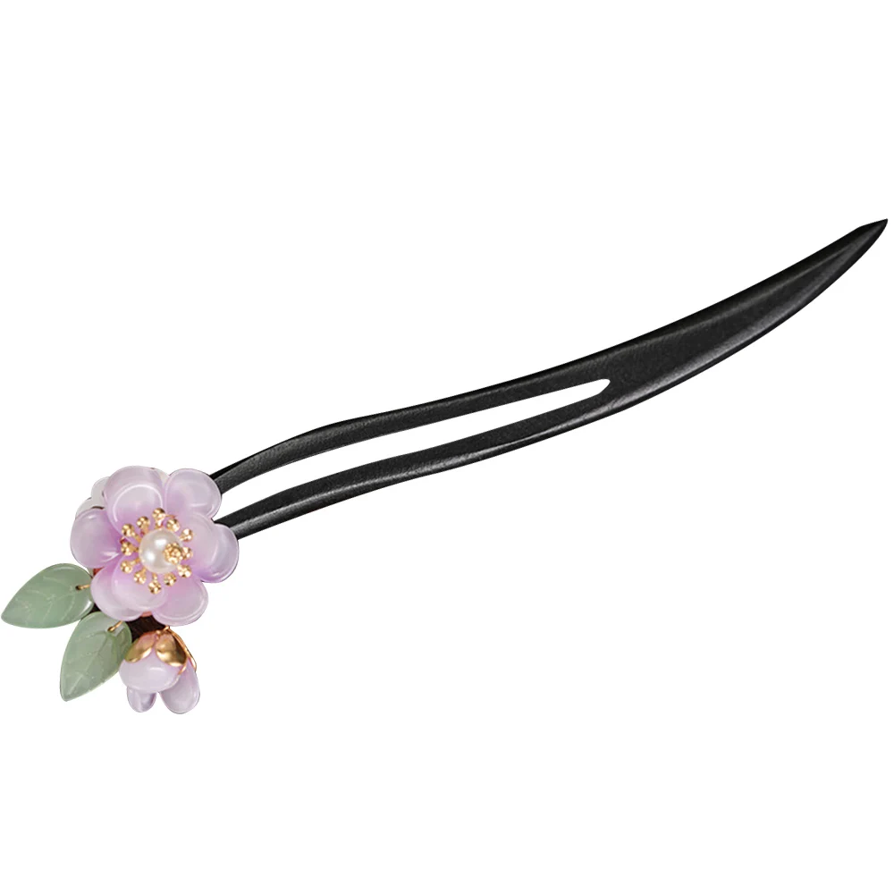 Hair Stick Hairstyle Design Tool with Durable Ebonized Wood Pink Flower Hair Chopsticks for Valentine's Day Christmas Gift