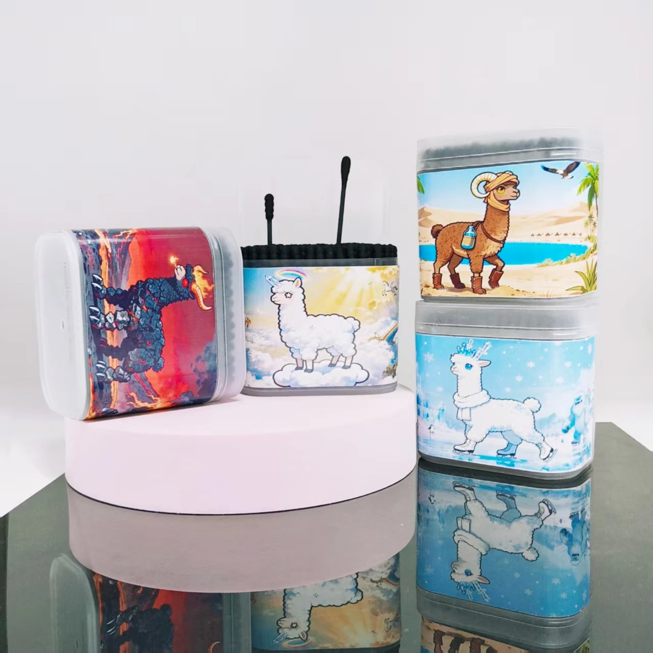 800 шт. (4 коробки) мультистильная ватная палочка с рисунком альпаки, черная двуглавая ватная палочка, мяч, подарок на жизнь, ватный тампон