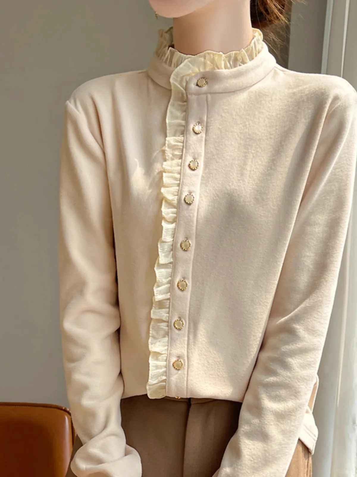 2024 Otoño Invierno mujer Faionable Chinoiserie Sle largo Sve cuello alto Base de terciopelo irt ropa interior con faldas Gored