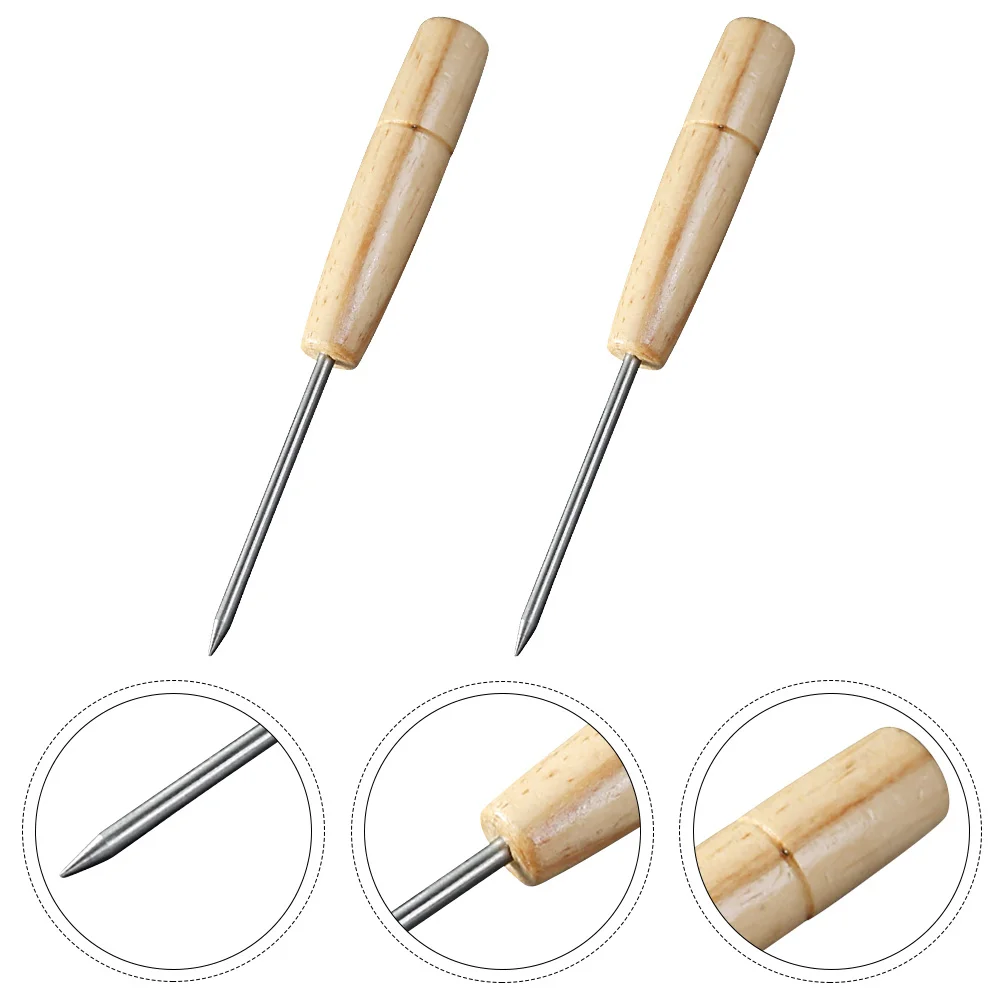 

2Pcs Stainless Steel Ice Picks Wooden Handle Portable Ice Chipping Tool for Bar Kitchen Outdoor Cold Chisel