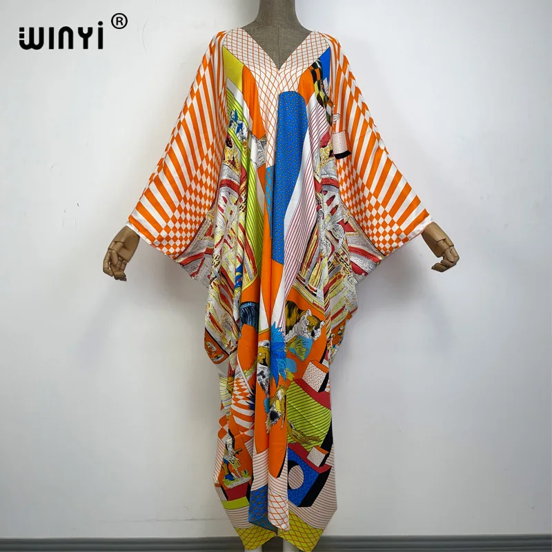 

WINYI new Dashiki Dress Print summer Party Dress Elegantes Muslim Abaya Bazin Robe Gown Broder Riche Sexy Lady maxi beach kaftan