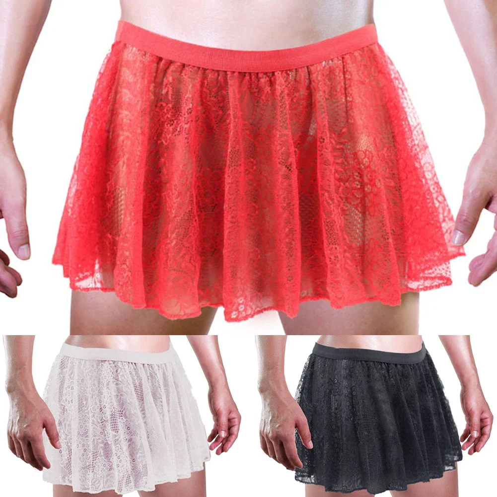 Men\'s Sexy Lace Skirt Exotic Lingerie Short Skirt Pleated A-line Skirt For Man Sex Cross Dressing Costume Party Wear Nightwear