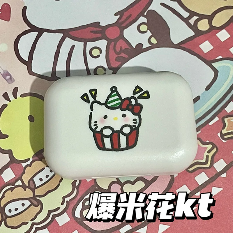 Hello Kitty Contact Lens Case Sanrio Care Box Anime Girl Portable KT Contact Lenses Case Gift Cartoon Companion Box Mirror