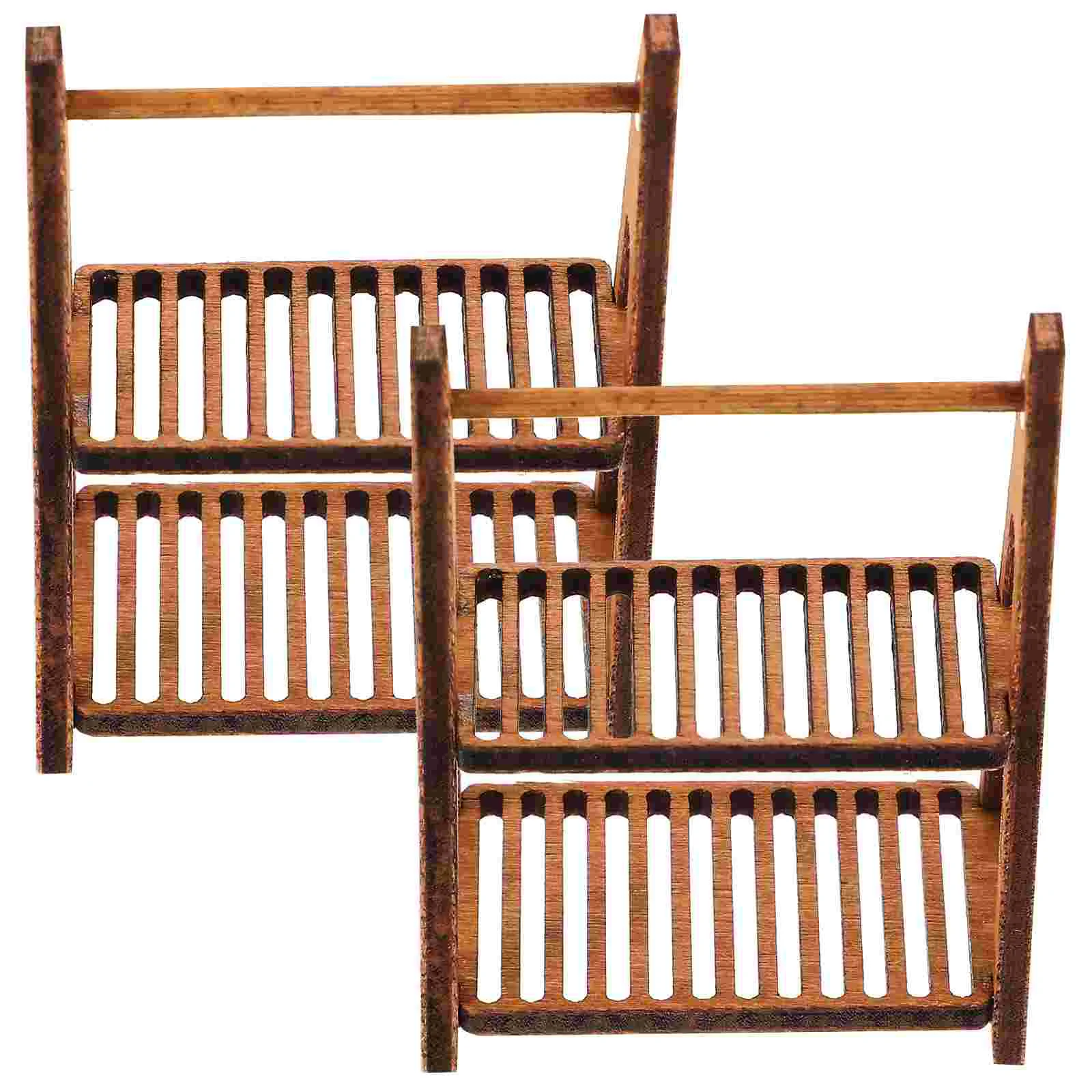 2 Pcs Dollhouse Double-layer Wooden Storage Rack Bread Miniature Food and Play Scene Model 2pcs Miniatures Accessories