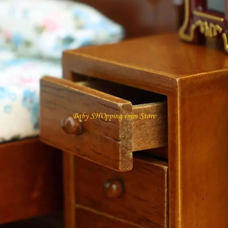 

23GD Миниатюрный кукольный домик Мебель для спальни 3 ящика Шкаф Реалистичная текстура дерева