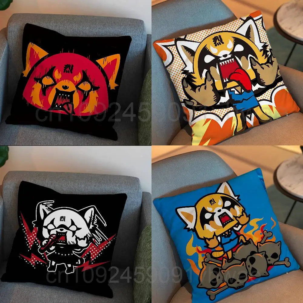 

Fur collar fox Aggretsuko Pillow Case Anti-dustmite Pillowcase Invisible zipper silky short plush Sofa cushion cover