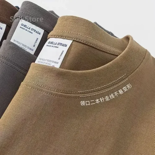 Imagen 2 del producto Camiseta de manga corta de algodón resistente de 600g para hombre, camiseta de media manga de manga corta gruesa de algodón puro a la moda