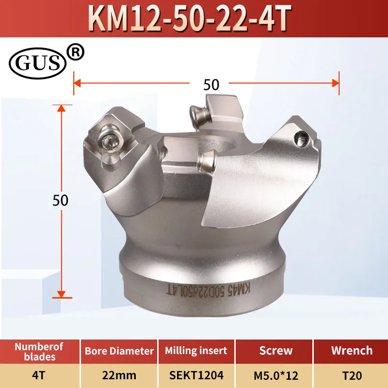 

KM12 45 degree Roughing Face Milling Cutter head Cutting Adapter 50 63 80 100 Carbide Insert SEKT1204 CNC Lathe Machine Tooling