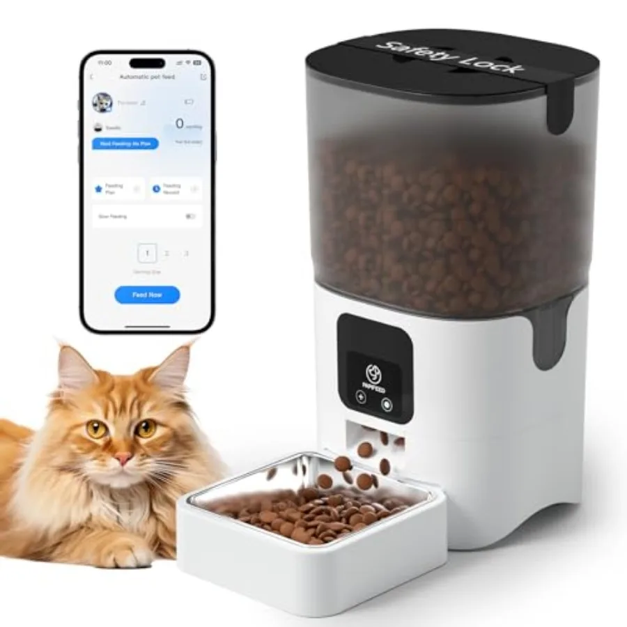 Automatic Cat Feeder with App 2.4G WiFi Cat Food Dispenser 6L Timed Cat Feeder for Dry Food 10 Meals/Day 12 Portions/Meal Dual