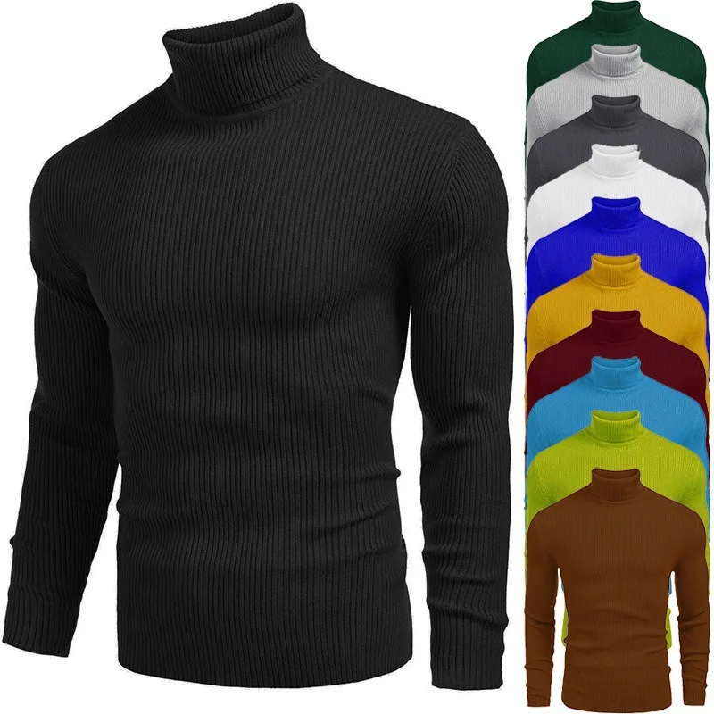 

Men's High Collar Long Sve Sweater Autumn Winter Slim Fit Crew Ne American Sle Vertical Stripes Color Knitwear