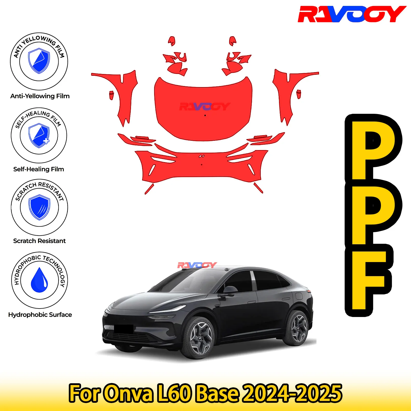 

For Onva L60 Base 2024-2025 Glossy Matte Black Precut front PPF Kit Paint Protection Film