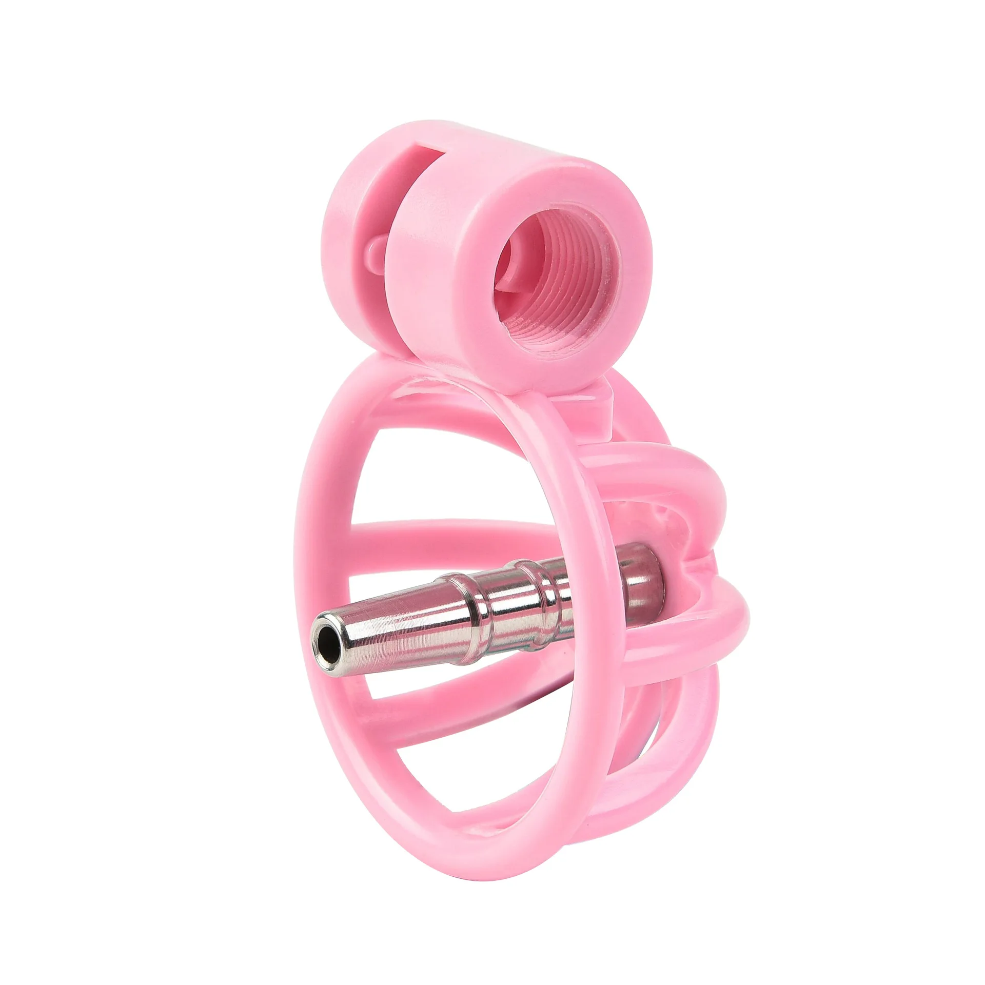 Pink Male Penis Chastity Cage Set Small Bird Chastity Belt With 5 Size Cock Rings and Metal Tube Penis Bondage Slave Man Sex Toy