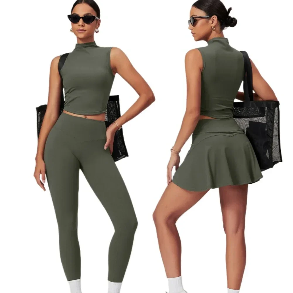 

2 шт., комплекты юбок для йоги, женский комплект для тренировок, спортивная одежда, одежда для спортзала, укороченные топы с короткими рукавами для фитнеса, леггинсы с высокой талией, спортивные костюмы