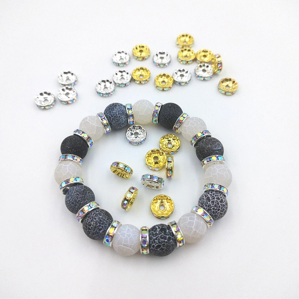 

9PCS of 6/8/10MM Gold And Silver Colored Diamond-Encrusted Wheel Rims DIY Release Spacer Beads Jewelry Making Accessories