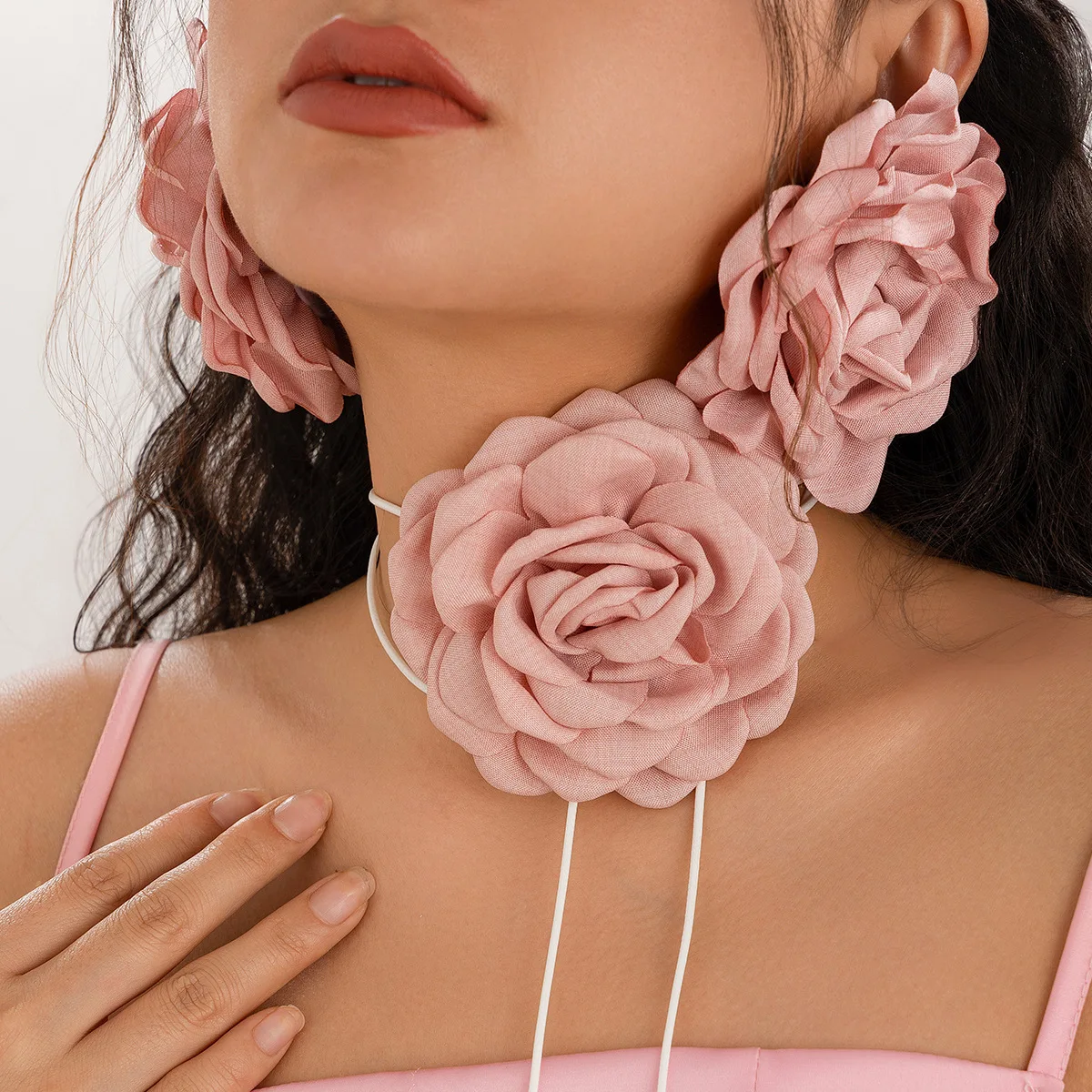 Choker Sculpted Rose Camellia Wax Wrapped Fabric with Sturdy Adjustable Clasp for Women Bold Party Night Vintage Glam