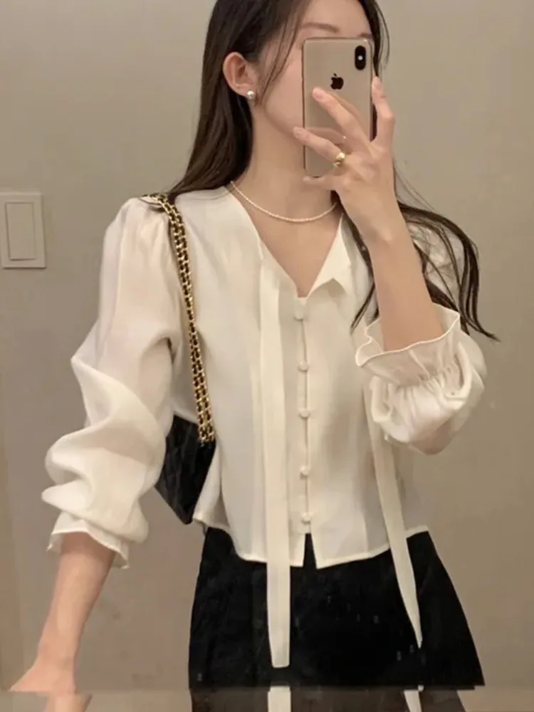 

Korean Design Women's irt Spring 2025 New ort Sweet Faionable Bubble Sve Top Commute Sle Long Sve Other Material