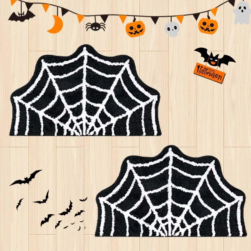 2 Pack Spider Web Bath Mat, 31‘’×20‘’ Halloween Decor Spider Web Rugs, Non-Slip Tufted Mats for Halloween Decor for Front Door,
