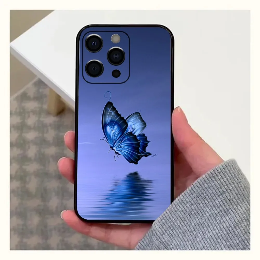Blue Butterfly Beautiful Wing Phone Case For Apple iPhone 15,14,13,12,11,Pro,X,XS,Max,XR,Plus,Mini Soft Black Cover