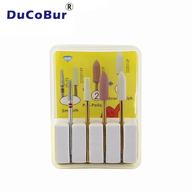 

DuCoBur 4PCS/Box Dental Drill Bits HP Kit to Adjust Lithium Disilicate Lab Tool Kit Rubber Diamond Polishing Burs