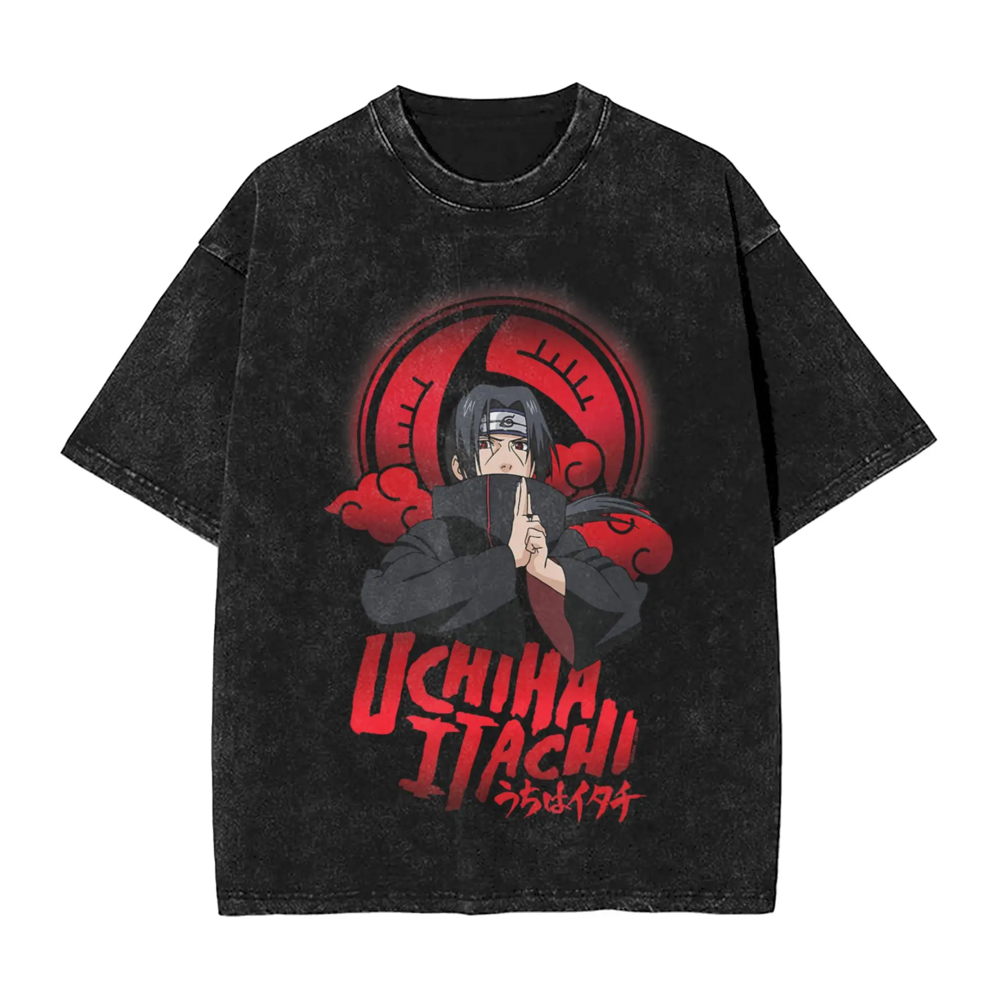 Washed T Shirt Uchiha Itachi Sharingan Symbol with Clouds Narutoes Anime Hip Hop T-Shirt Harajuku Streetwear Tops Tee Shirt