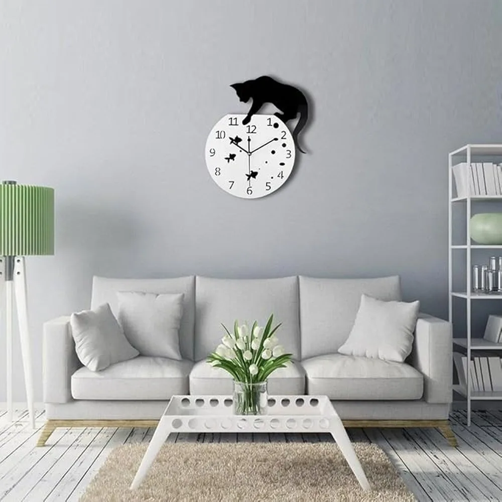 Nordic Style Clock Cat Clock Acrylic Wall Silent Quartz Movement Easy Mounting Clear Easy