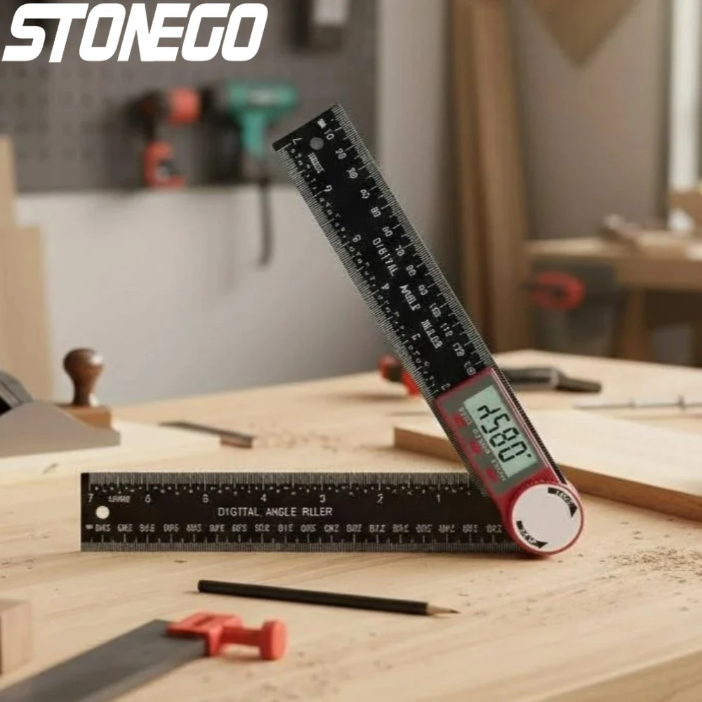 Digital Angle Measuring Ruler 200mm 360 Degree Protractor Dual Function Tool for Angle Length Measurement Precision Gauge
