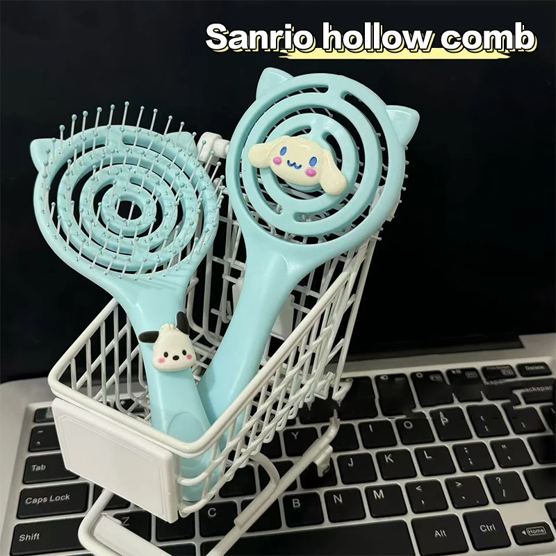 Sanrio Hello Kitty Comb Pochacco Kuromi Melody Hollow Massage Comb Fluffy Handheld Comb Hairdressing Tools